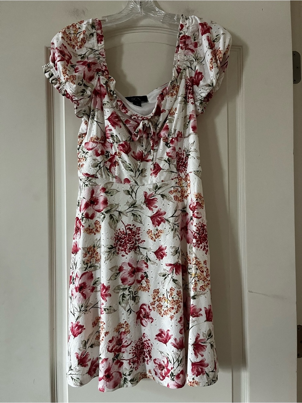 BCX White Dress with Pink Floral Print Juniors Size Small